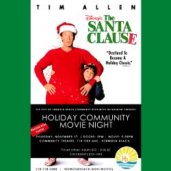 City of HB: Holiday Community Movie Night \"The Santa Clause\" (PG) on 11/17 from 5-8 PM